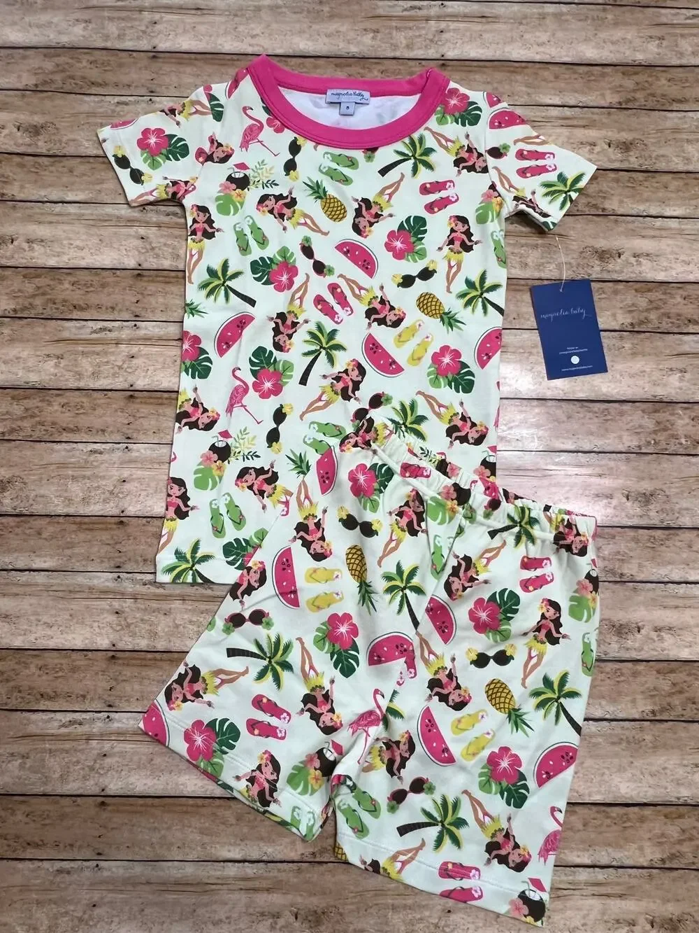 Magnolia Baby Aloha Hawaiian Themed Shorts Pajama Set Girls Size 5 NEW